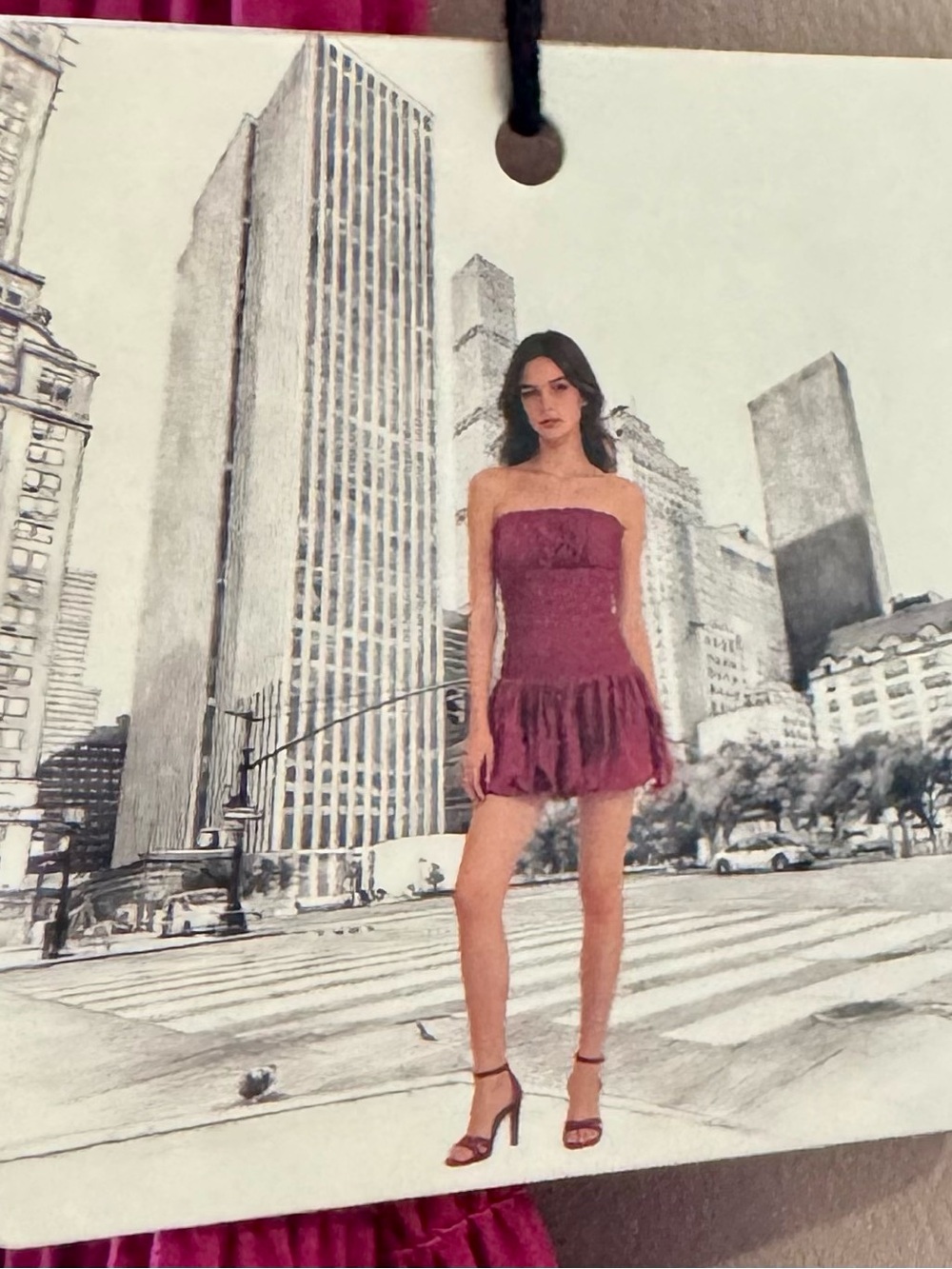 Strapless Ruffle-Hem Mini Dress in Plum